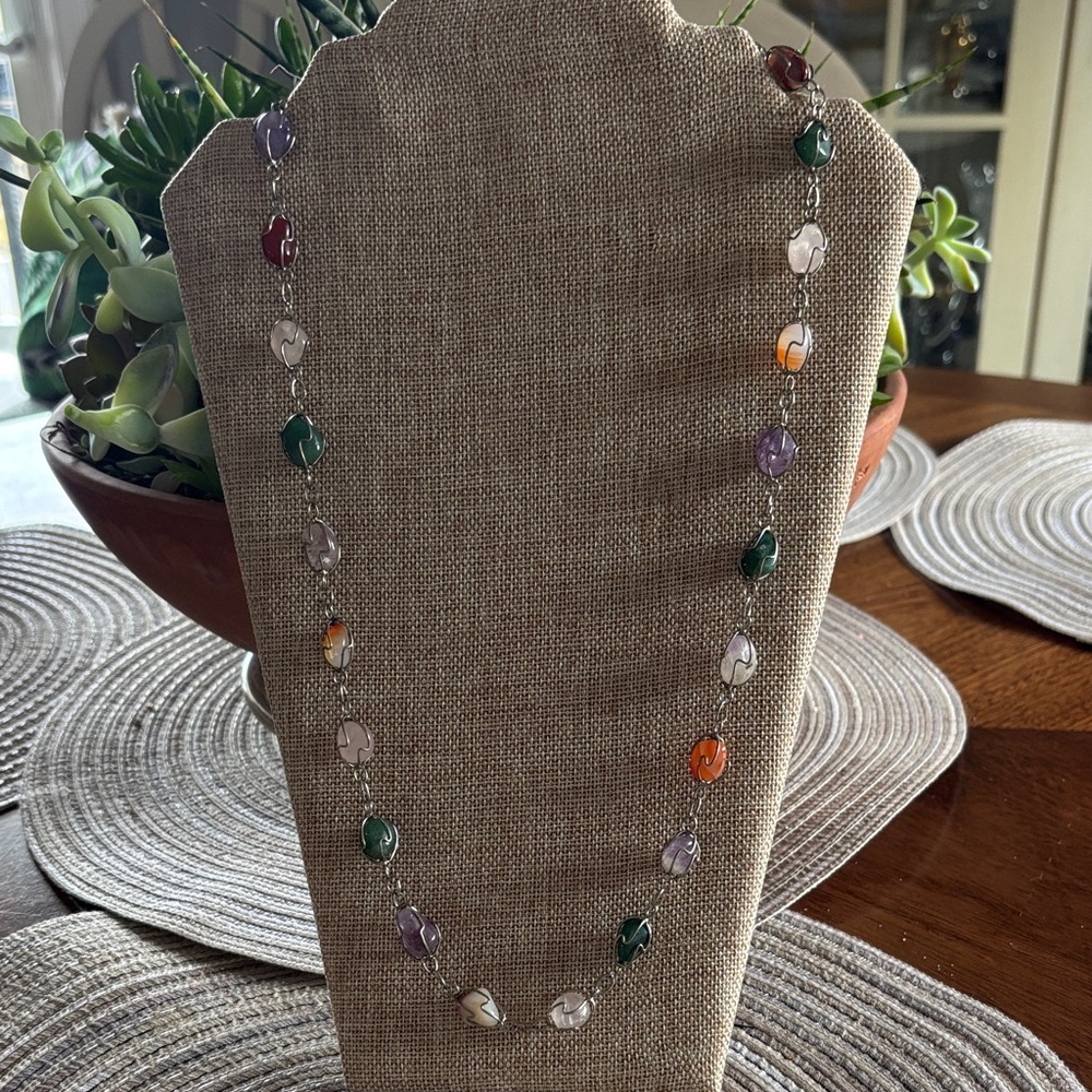 70's Vintage Multicolor Semiprecious Gemstone Necklace